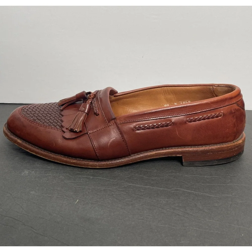 ALLEN‎ EDMONDS CODY Kiltie Tassel Loafers 9.5 D Brown Woven Leather Men's Shoes